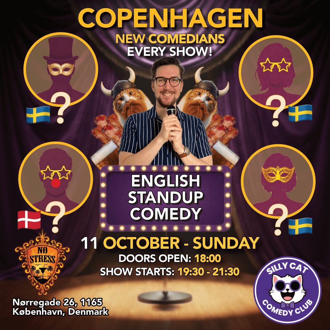 Funday Sunday - English Standup Comedy - 11th October poster - English 🇬🇧 comedy show at No Stress Bar, Copenhagen