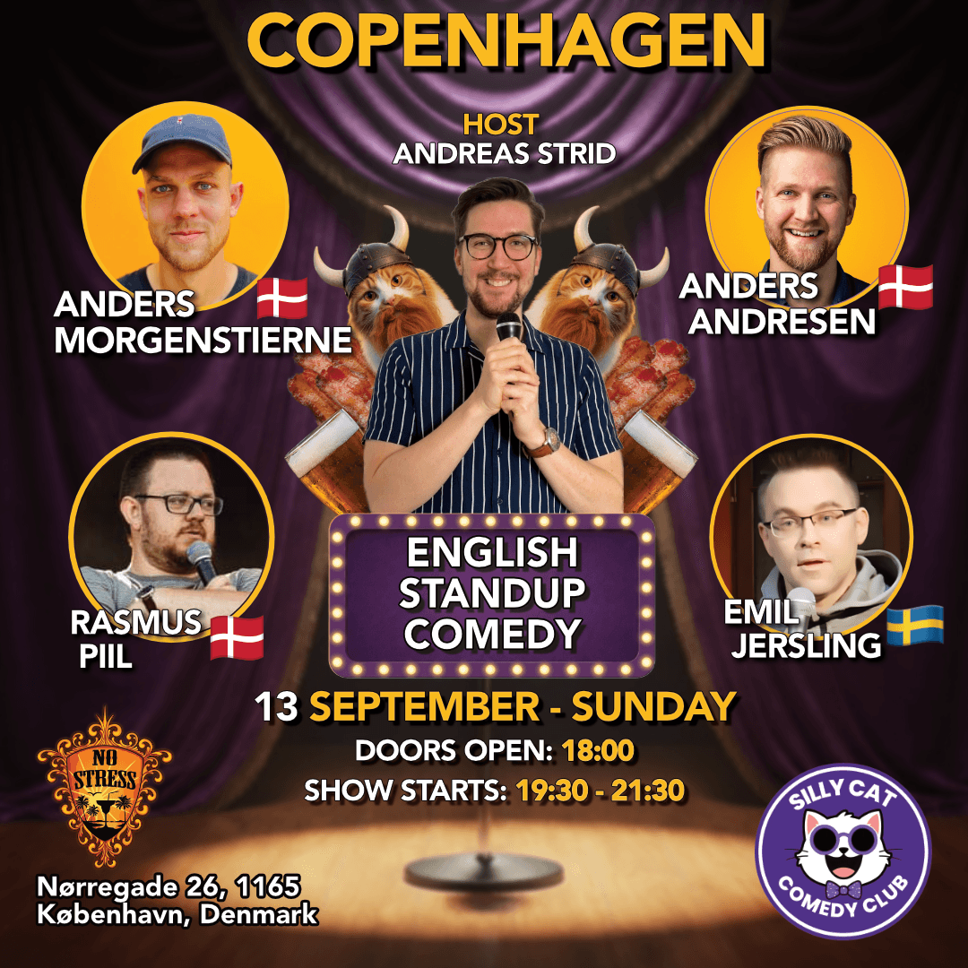 Funday Sunday - English Standup Comedy - 13th September poster - English 🇬🇧 comedy show at No Stress Bar, Copenhagen