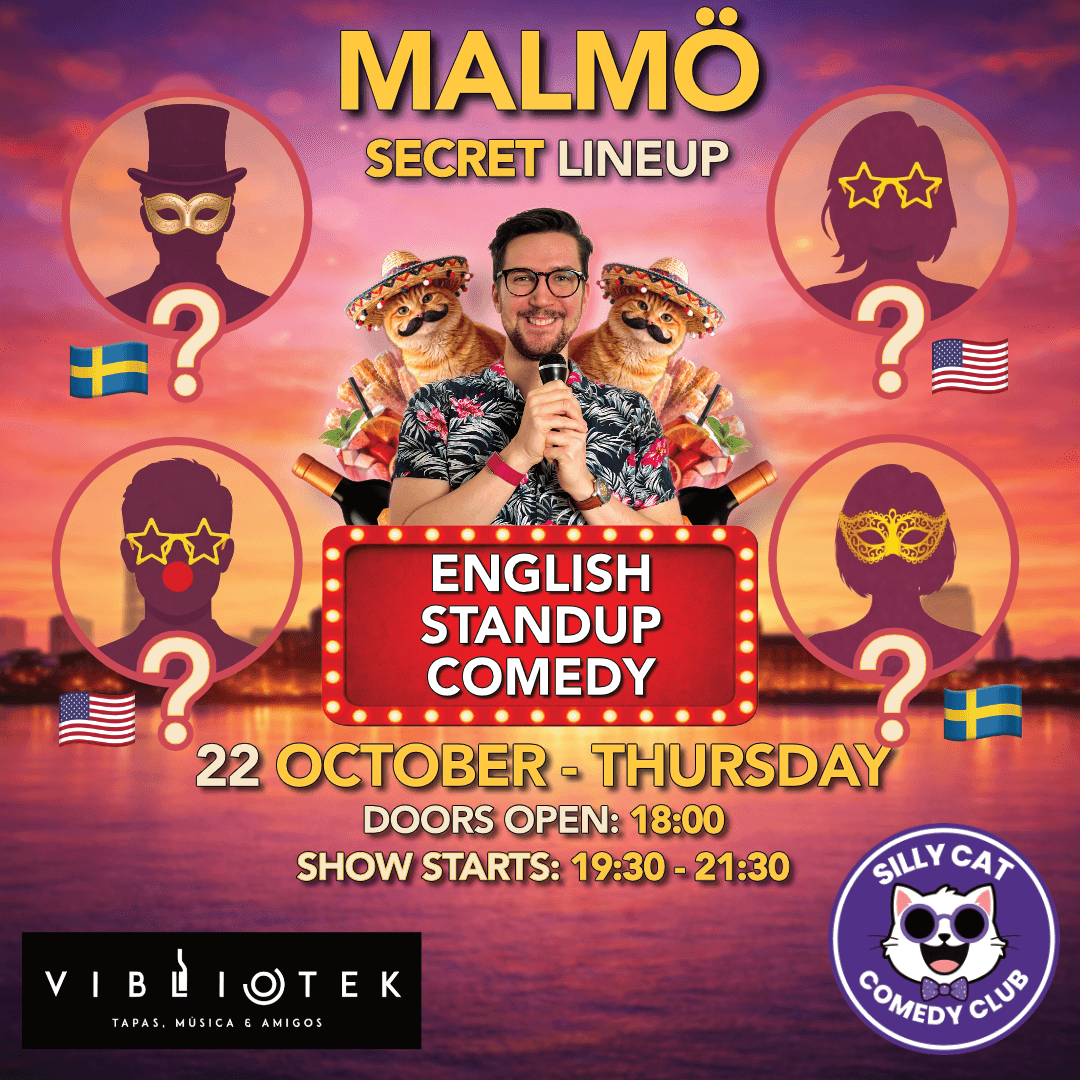Viva La Thursday - English Standup - 22th October poster - English comedy show at Vibliotek, Malmö