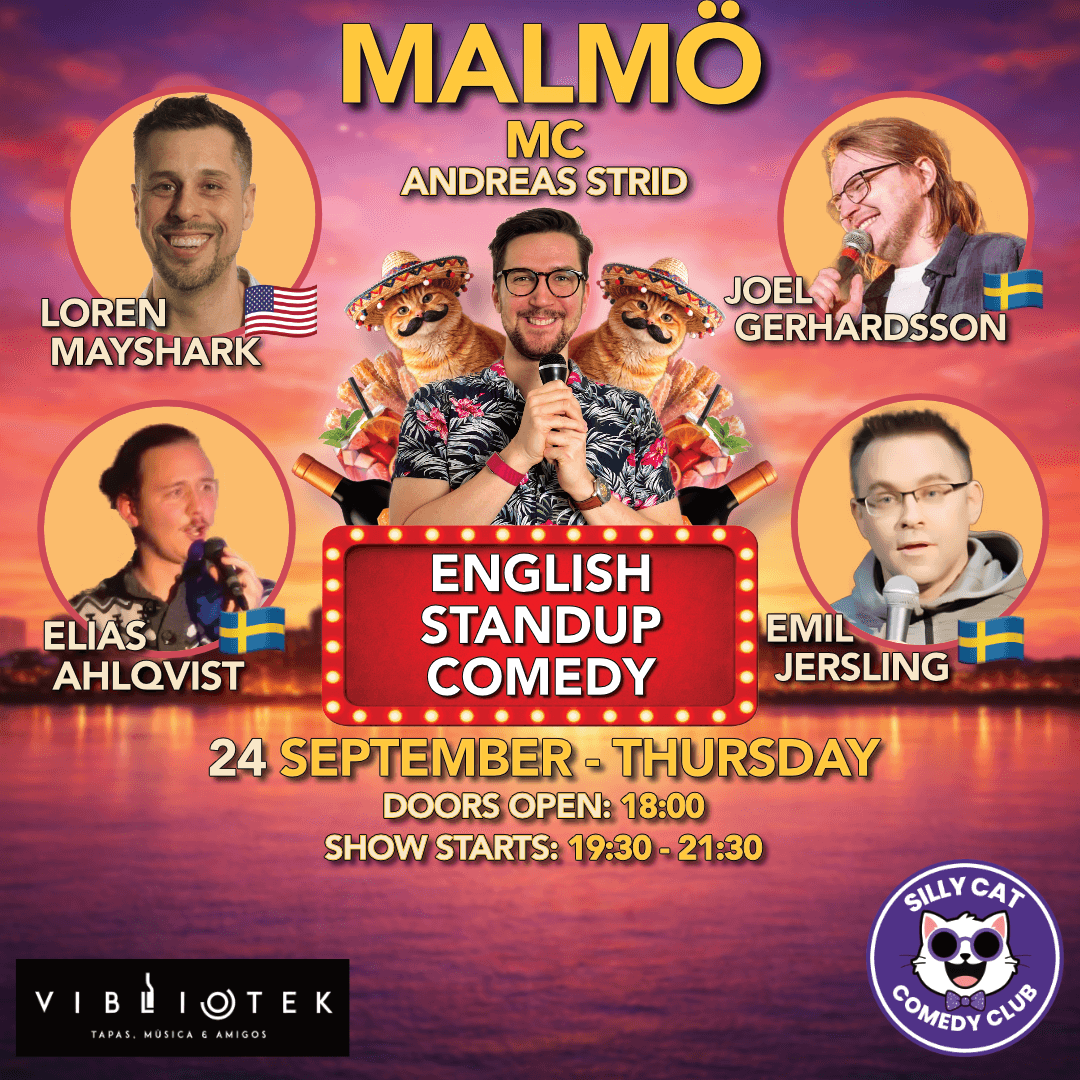 Viva La Thursday - English Standup - 24th September poster - English 🇬🇧 comedy show at Vibliotek, Malmö