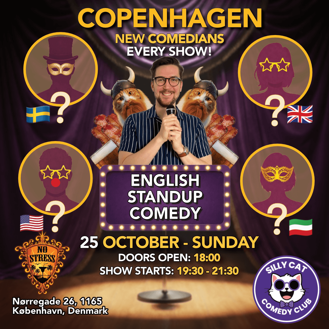 Funday Sunday - English Standup Comedy - 25th October poster - English comedy show at No Stress Bar, Copenhagen