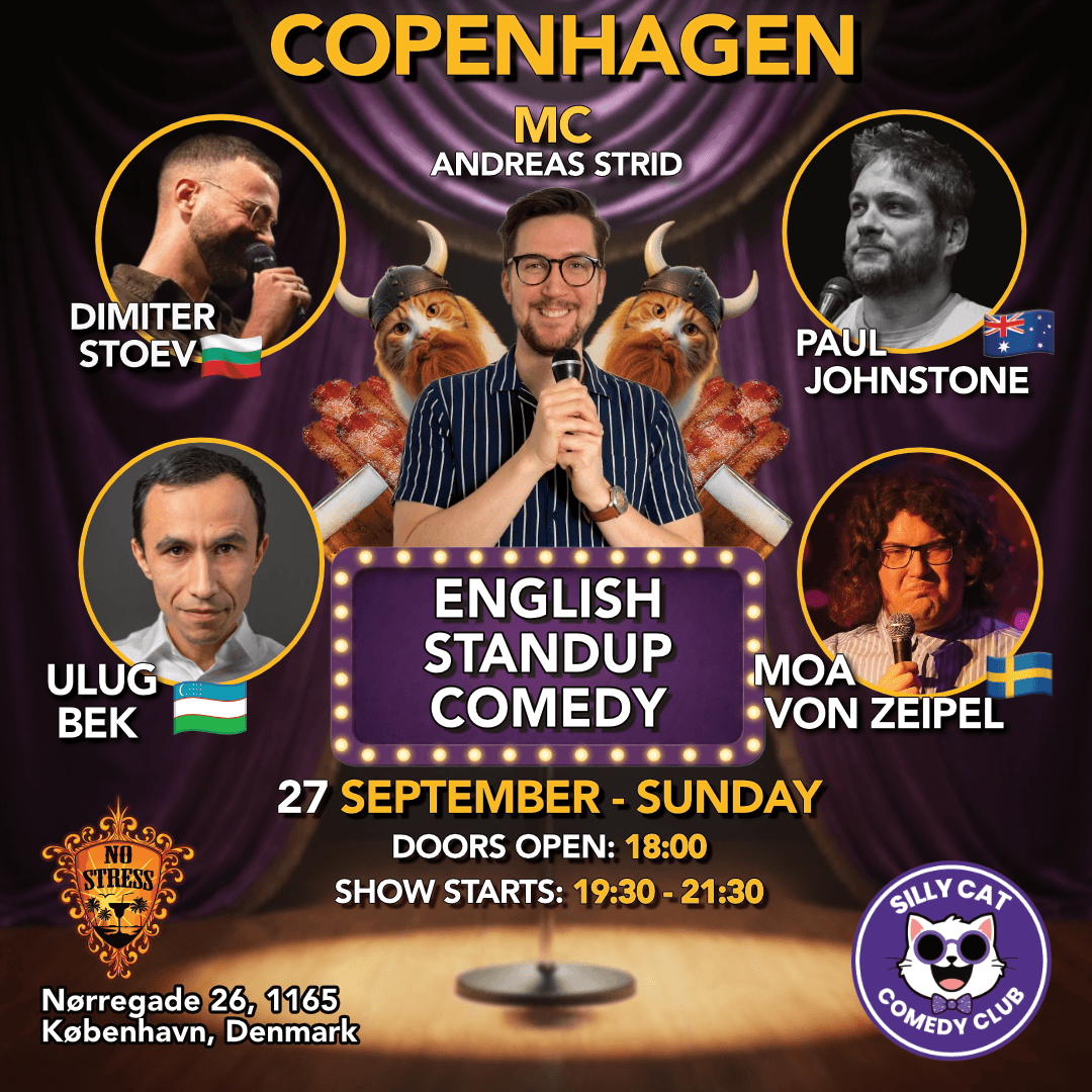 Funday Sunday - English Standup Comedy - 27th September poster - English 🇬🇧 comedy show at No Stress Bar, Copenhagen