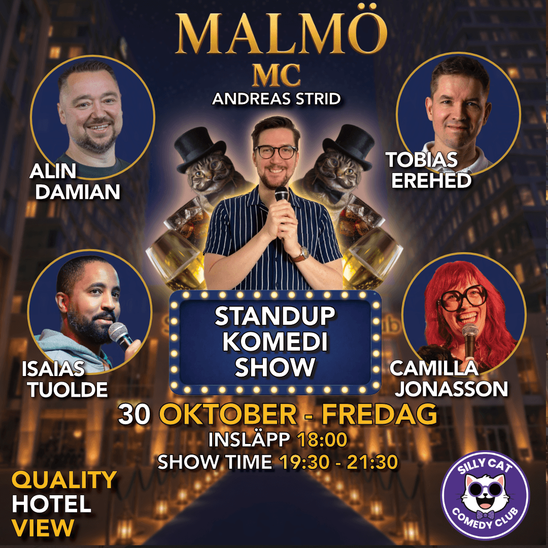 Fira Fredagen - Standup Komedi - Malmö 30 Oktober poster - Svenska comedy show at Quality Hotel View, Malmö