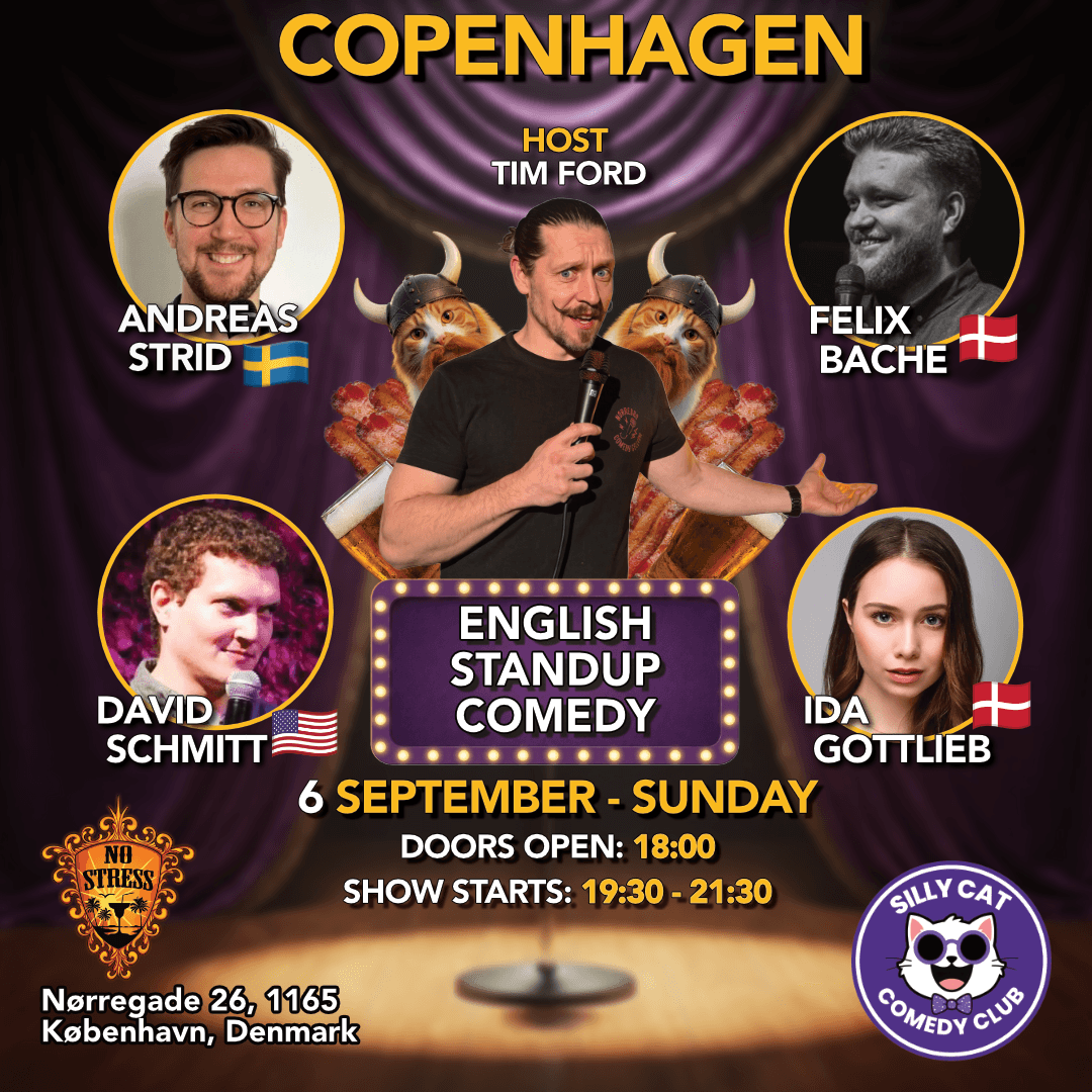 Funday Sunday Show - 6th September poster - English 🇬🇧 comedy show at No Stress, Copenhagen