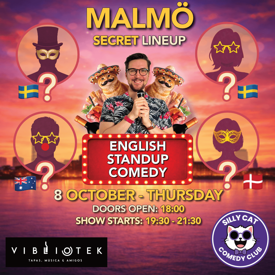 Viva La Thursday - English Standup - 8th October poster - English 🇬🇧 comedy show at Vibliotek, Malmö