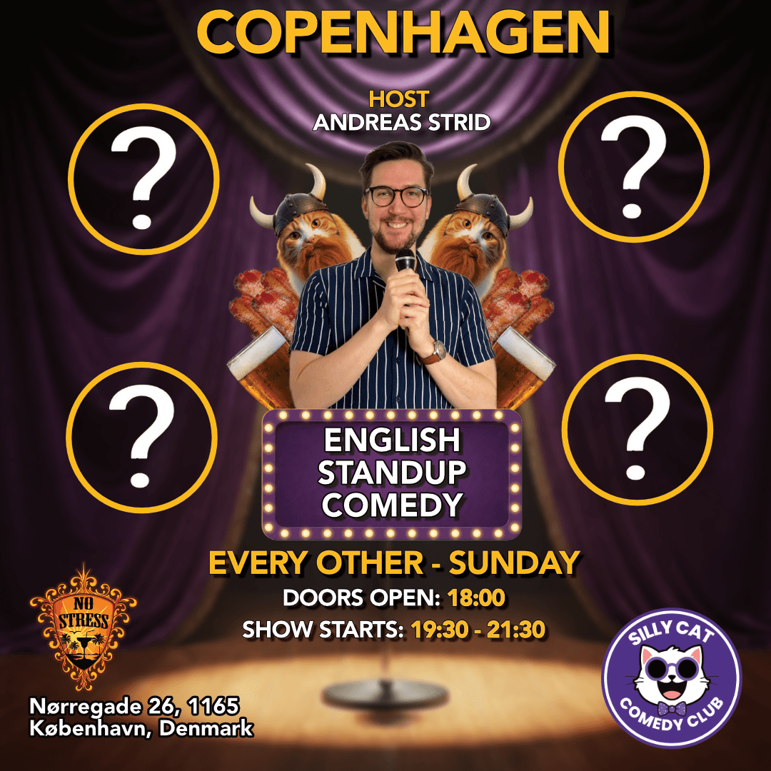 Funday Sunday - English Standup Comedy - 27th September poster - English 🇬🇧 comedy show at No Stress Bar, Copenhagen